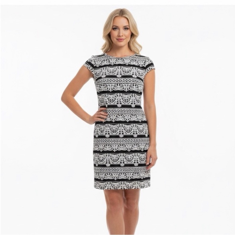 R & K size 8 black & white boho print shift dress